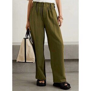 Apiece Apart Son Vida High Waist Wide Leg Pants Paperbag Linen Blend Green